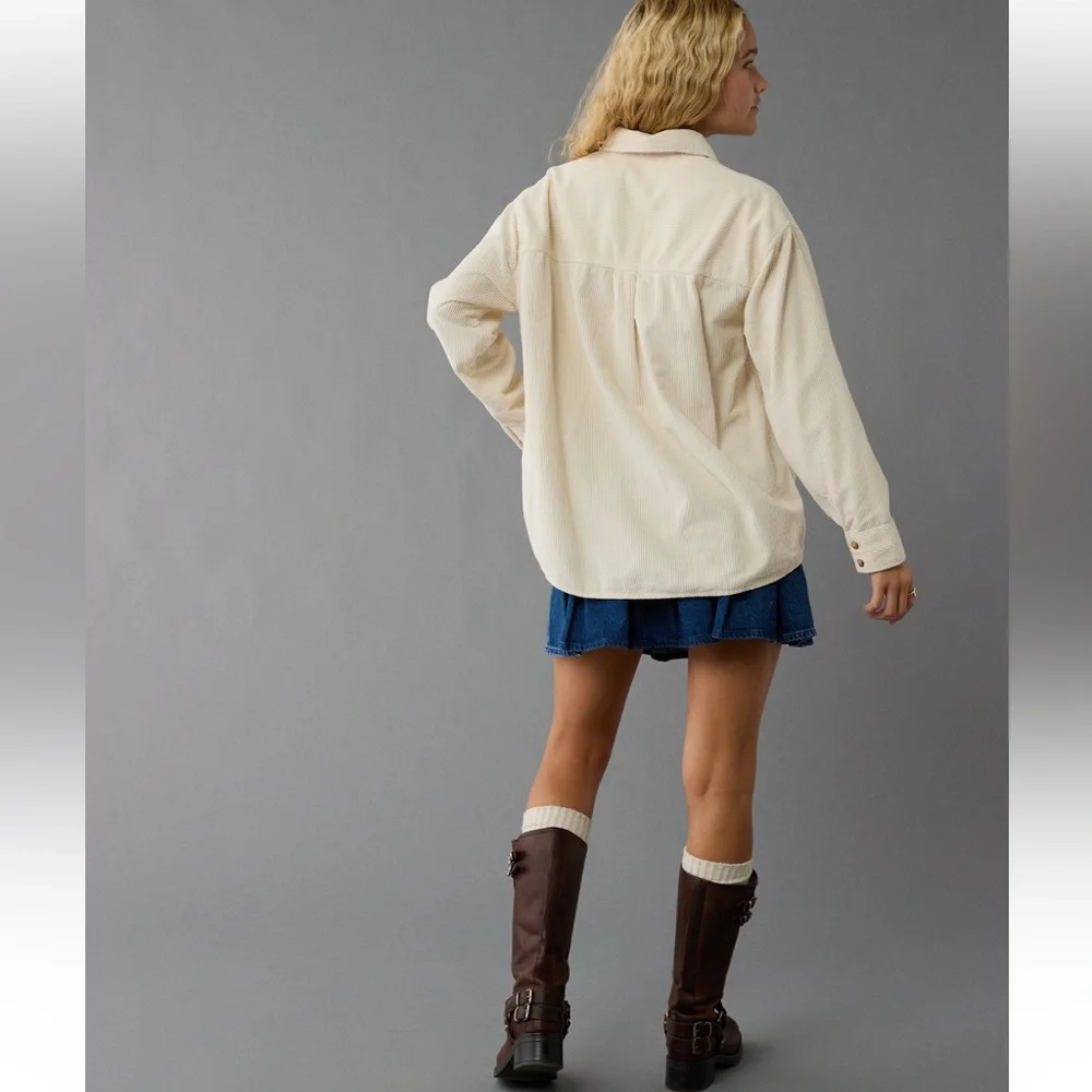 American Eagle Outfitters Oversized Cream Corduroy Shacket in Large NWT - Picture 5 of 15